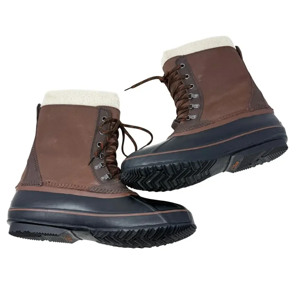NWOB LL Bean Brown/Black Lace Up Snow Boots Size 13 Waterproof Duck Boot Style